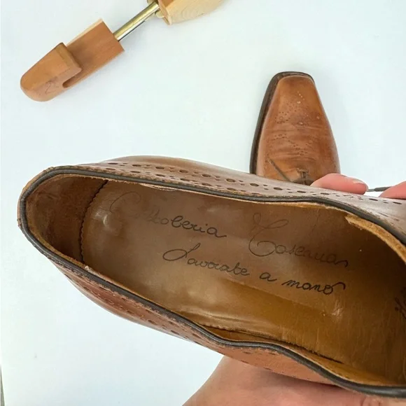 Calzoleria Toscana || Italian Leather Brogue Oxford Dress Shoes Tan EU 44 - Picture 9 of 9